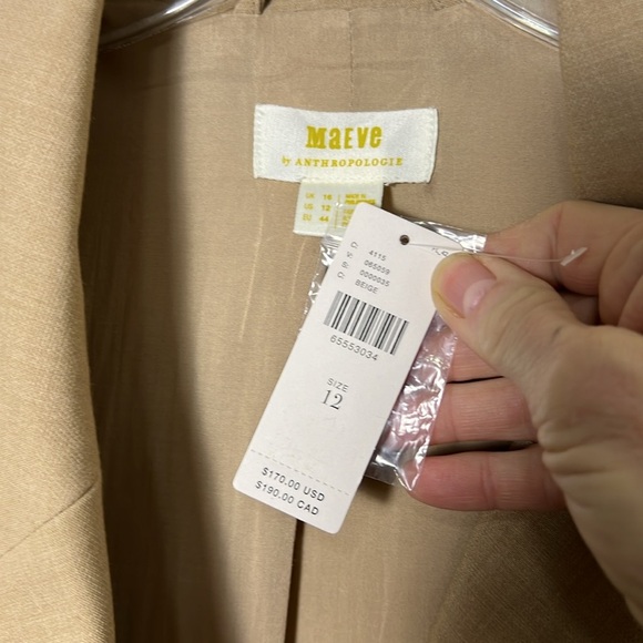 Anthropologie | Maeve NWT Tan Double Breasted Women's Blazer Size  12 - Picture 9 of 11